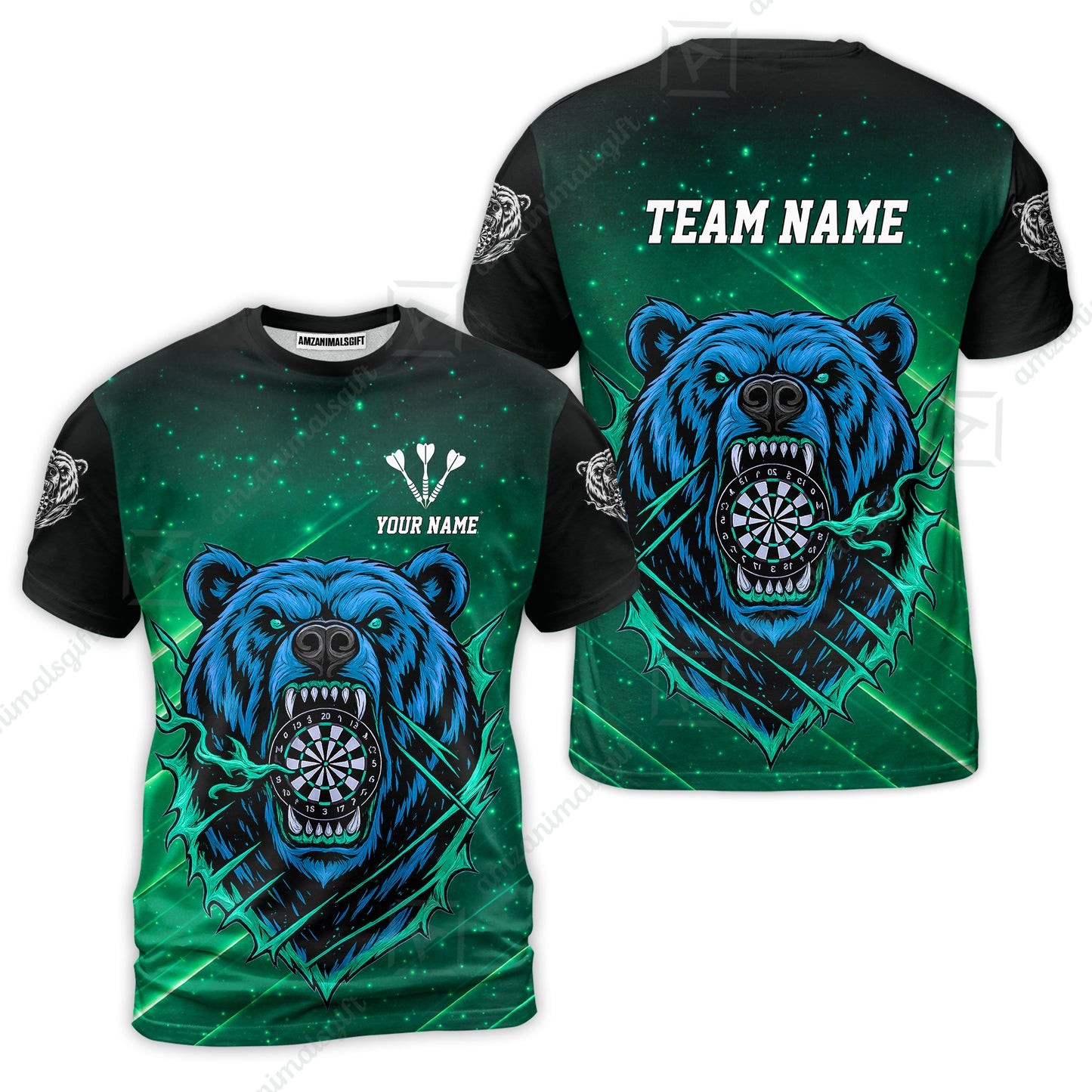 Customized Darts Team Uniform Shirt, Personalized Furious Bear Darts Collar Quarter-Zip Shirt with Name & Team Name