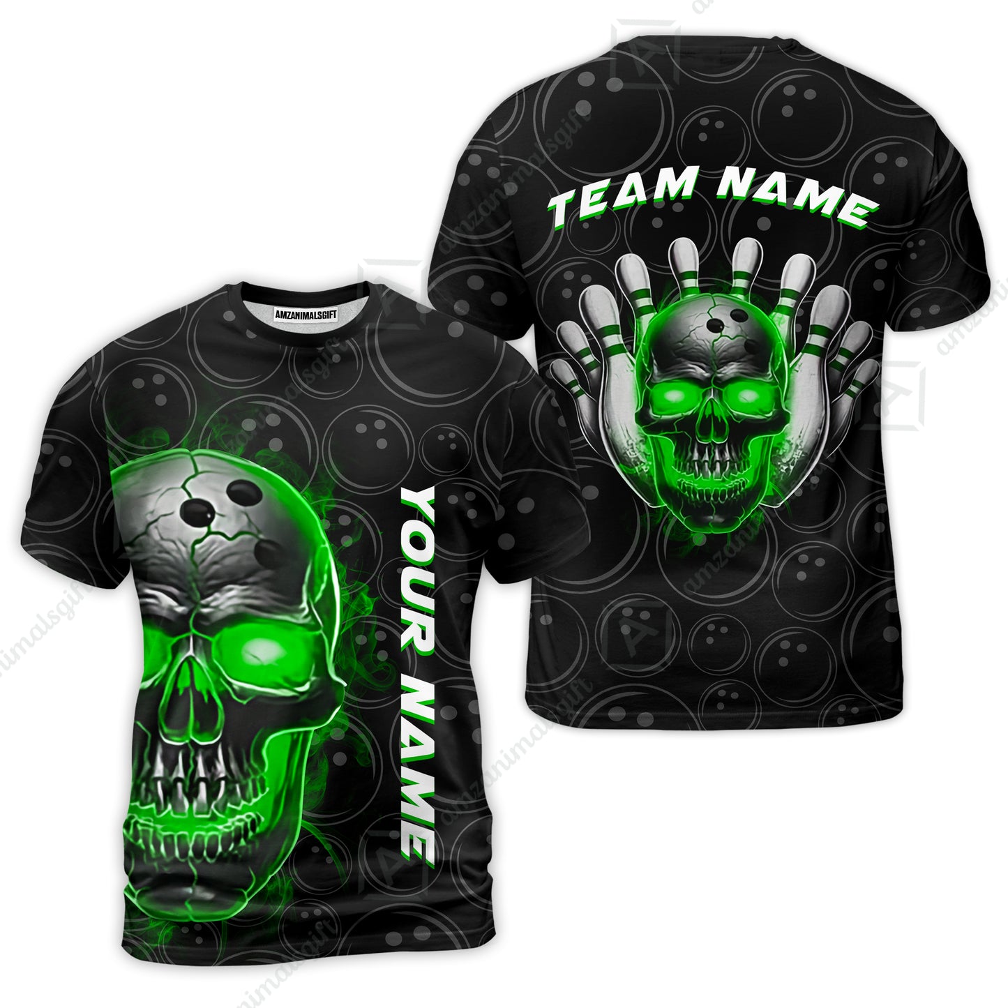 Customized Bowling Team Jersey Skull Flaming In Bowling Pattern Personalized Name Team Name Quarter-Zip Jerseys For Bowlers