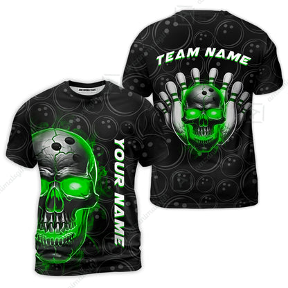 Customized Bowling Team Jersey Skull Flaming In Bowling Pattern Personalized Name Team Name Quarter-Zip Jerseys For Bowlers