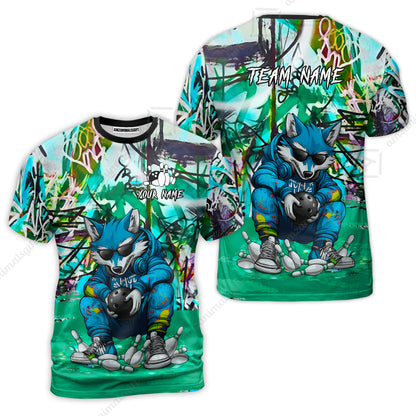 Custom Streetwear Wolf Bowling Jersey Polo Shirt, Custom Streetwear Wolf Bowling Jersey Team Shirt For Players With Name & Team Name