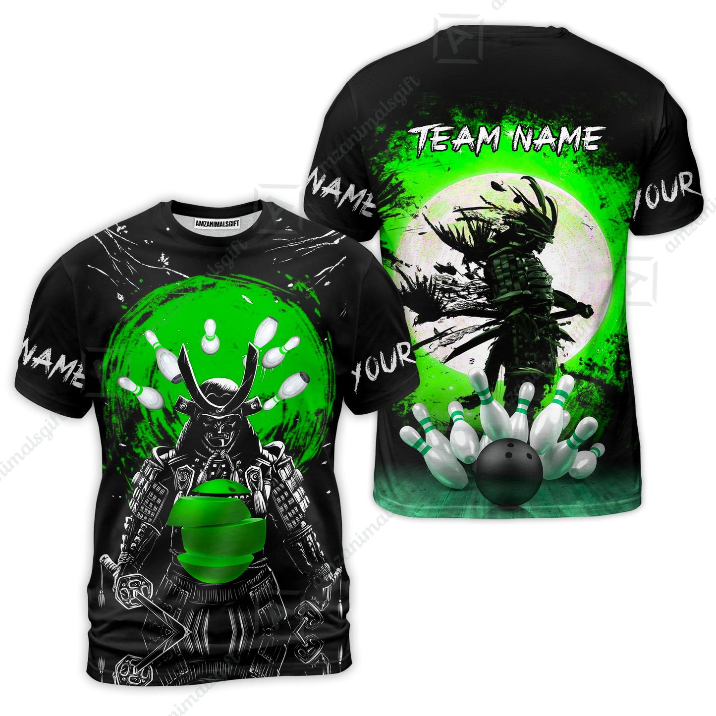 Custom Bowling Team Jerseys Polo Shirts, Bowling uniforms Ball And Pins Samurai Multicolor Options Personalized Name And Team Name