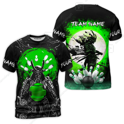 Custom Bowling Team Jerseys Polo Shirts, Bowling uniforms Ball And Pins Samurai Multicolor Options Personalized Name And Team Name