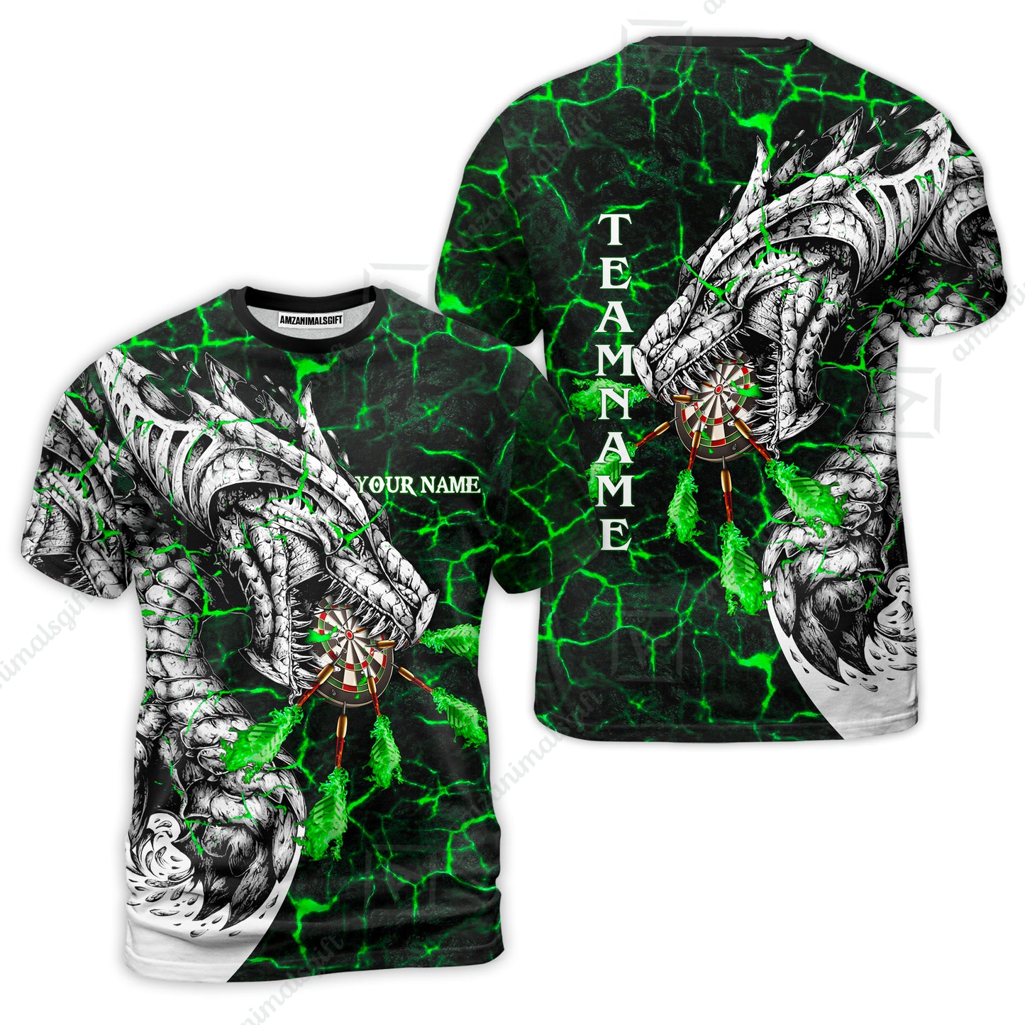 Customized Darts Team T-Shirt, Darts And Dragon With Magma Personalized T-Shirt For Darts Players, Darts Team