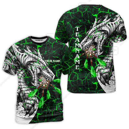 Customized Darts Team T-Shirt, Darts And Dragon With Magma Personalized T-Shirt For Darts Players, Darts Team