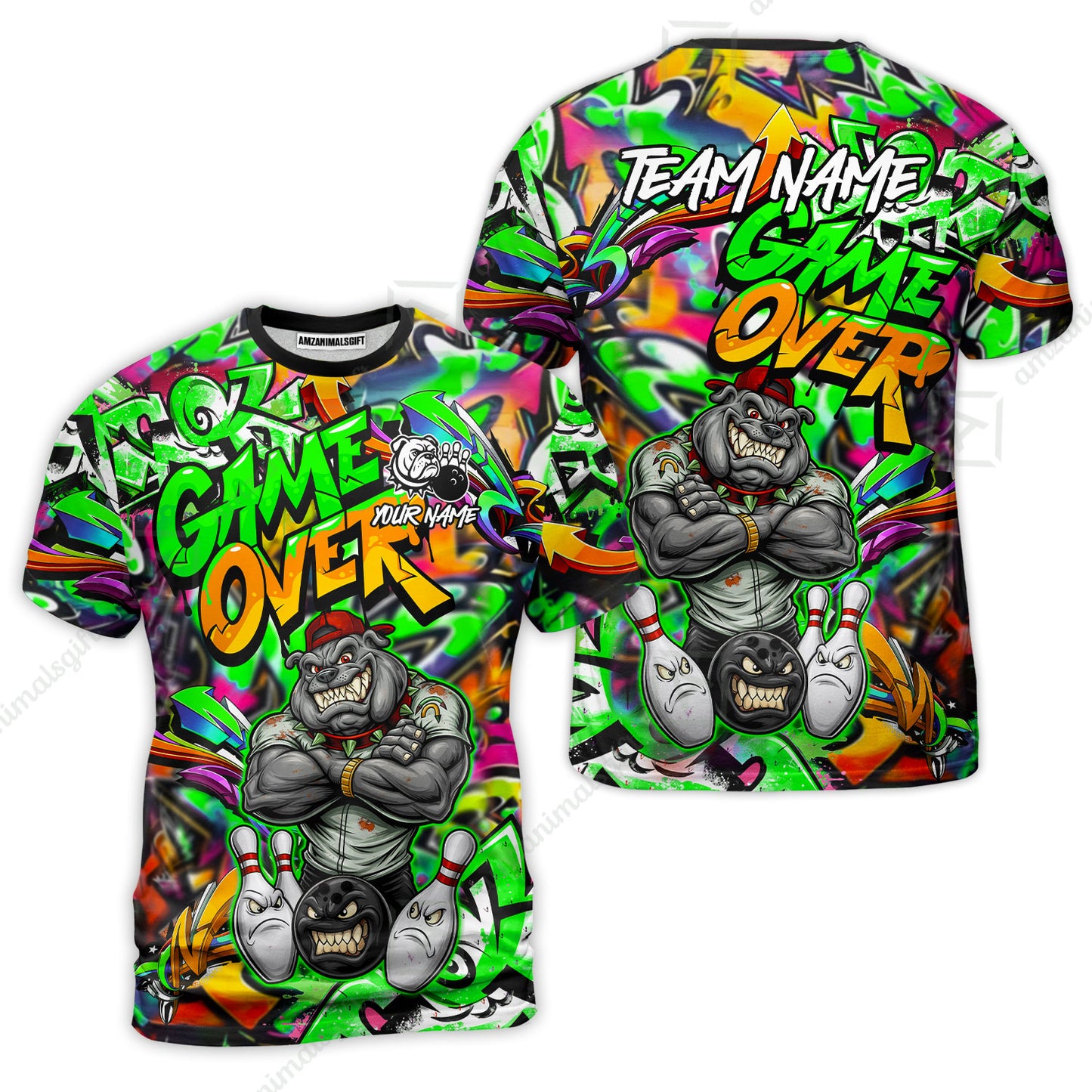 Customized Bowling Unisex Polo Shirt, Cool BullDog With Angry Bowling Game Over - Personalized Name And Team Name