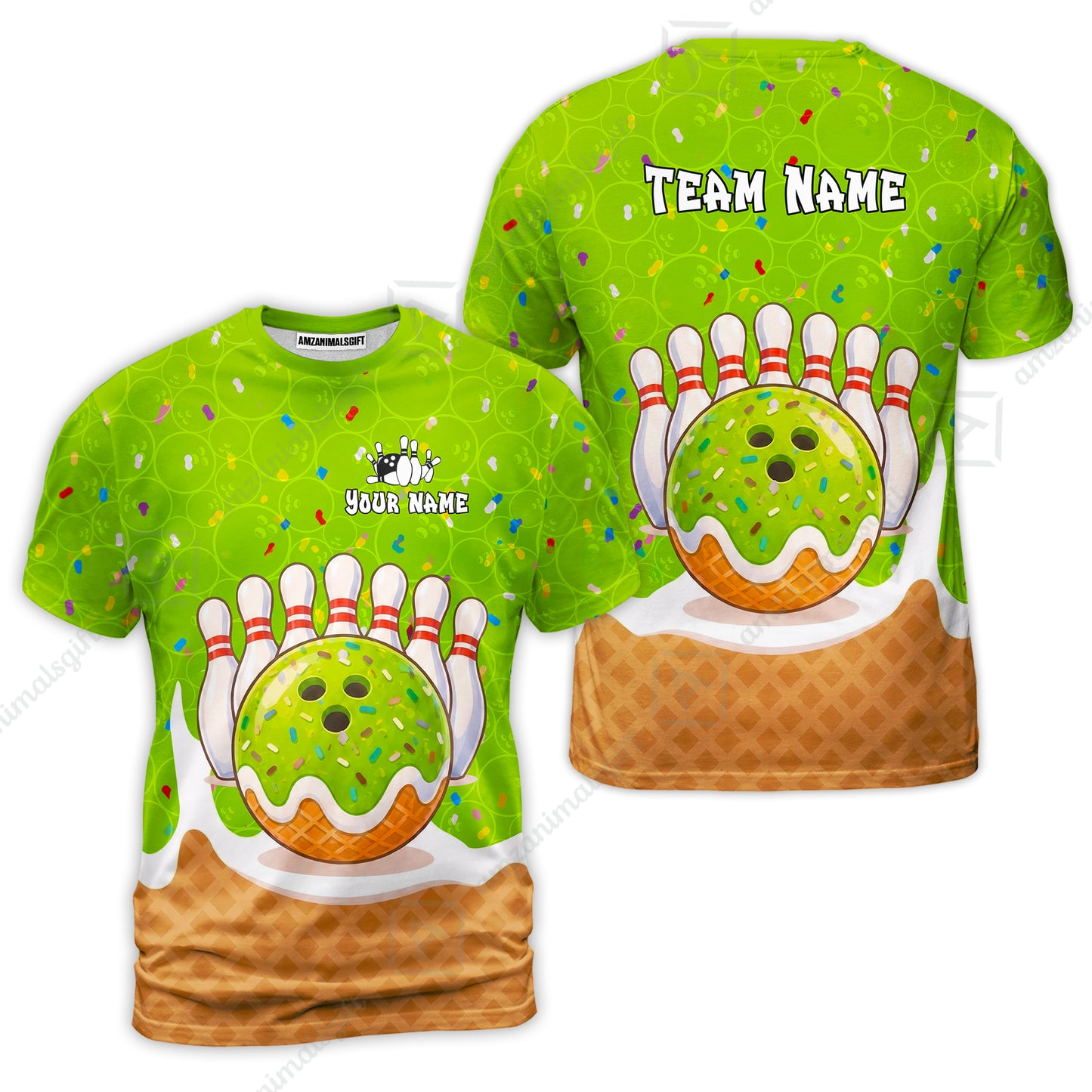 Custom Bowling Jersey Polo Shirt, Bowling Sprinkles Ice Cream Cone, Personalized Name & Team Name