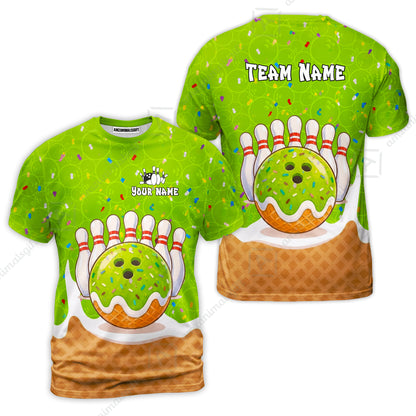 Custom Bowling Jersey Polo Shirt, Bowling Sprinkles Ice Cream Cone, Personalized Name & Team Name