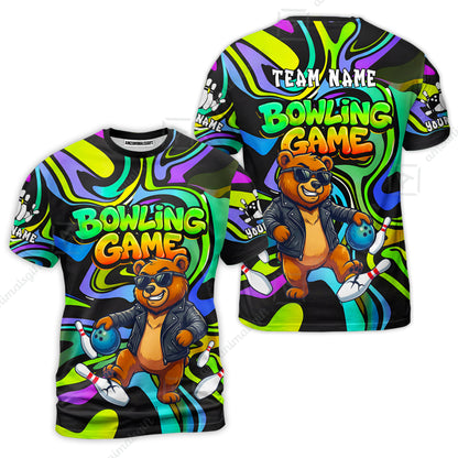Custom Bowling Jersey Polo Shirt, Trippy Swirl Rocker Bear Graffiti Style, Custom Bowling Jersey Team Shirt For Players With Name & Team Name