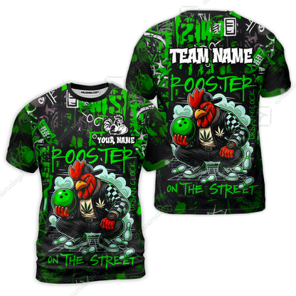 Customized Bowling Unisex Polo Shirt, Urban Streetwear Chicken Bowling Rooster On The Street, Personalized Name Team Name