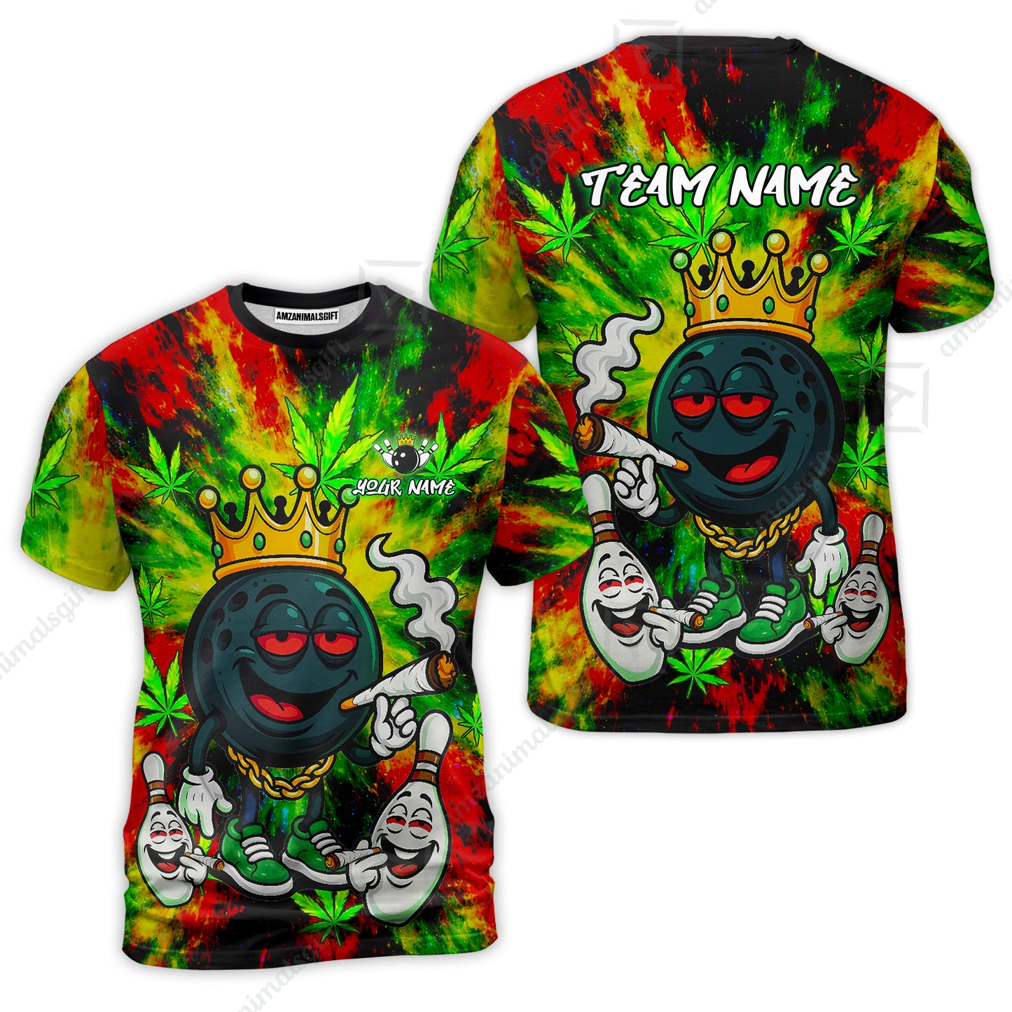 Custom Bowling Team Flat Neck Zip Jersey Shirt, King Smoke Tie-Dye Personalized Team Shirt, Custom Name and Team Name for Bowlers