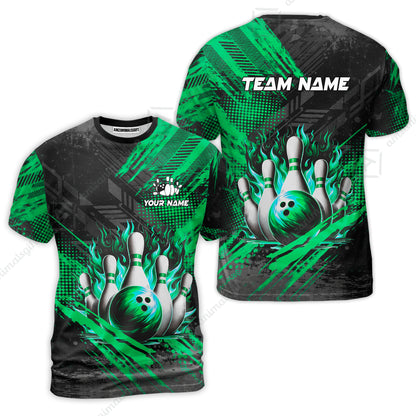 Custom Bowling Team Quarter-Zip Polo Shirt, Personalized Flame Bowling Jersey with Name & Team Name for Men & Women