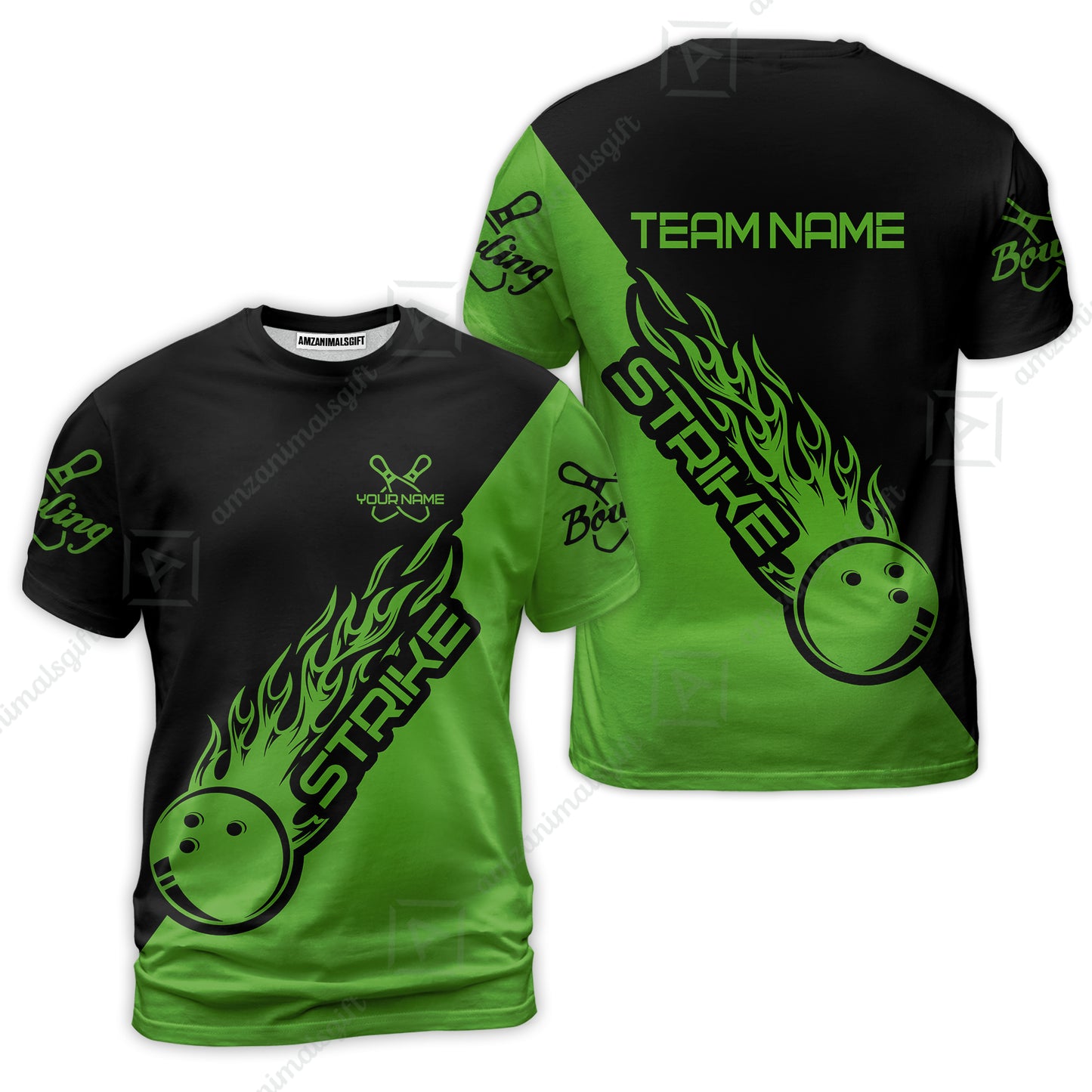Bowling Customized Jersey Black Green Shirt Strike Ball Bowling Tenpin Quarter Zip Shirt For Bowlers, Bowling Team