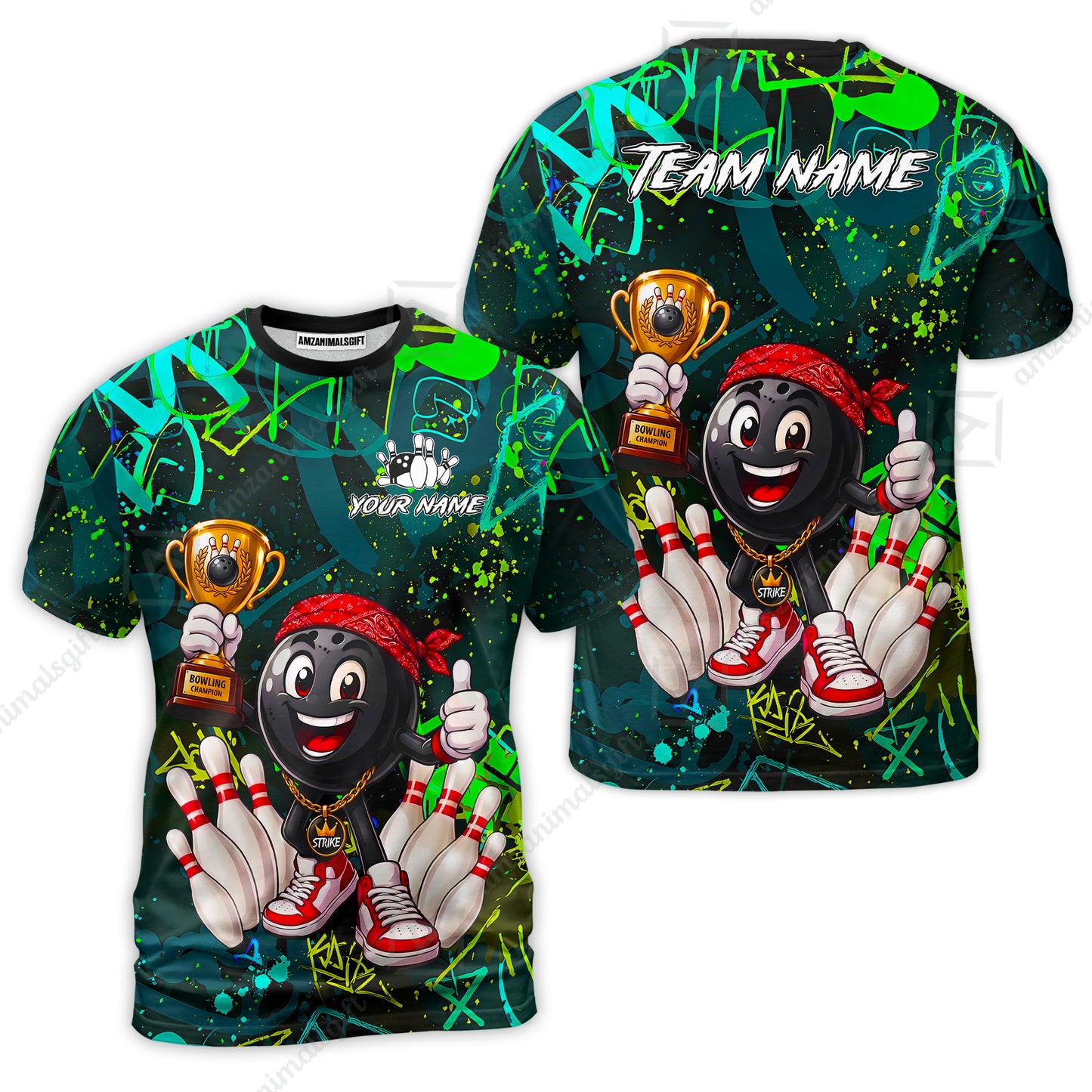 Custom Bowling Jersey Polo Shirt, Graffiti Champion, Custom Bowling Jersey Team Shirt For Players With Name & Team Name