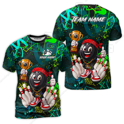 Custom Bowling Jersey Polo Shirt, Graffiti Champion, Custom Bowling Jersey Team Shirt For Players With Name & Team Name