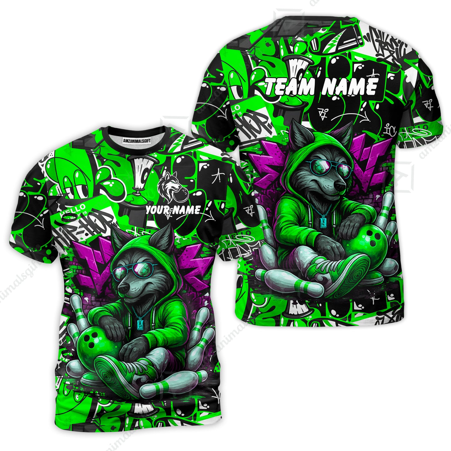Custom Bowling Jersey Polo Shirt, Badass Wolf Mascot Bowling, Custom Bowling Jersey Team Shirt For Players With Name & Team Name