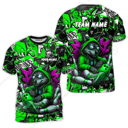 Custom Bowling Jersey Polo Shirt, Badass Wolf Mascot Bowling, Custom Bowling Jersey Team Shirt For Players With Name & Team Name