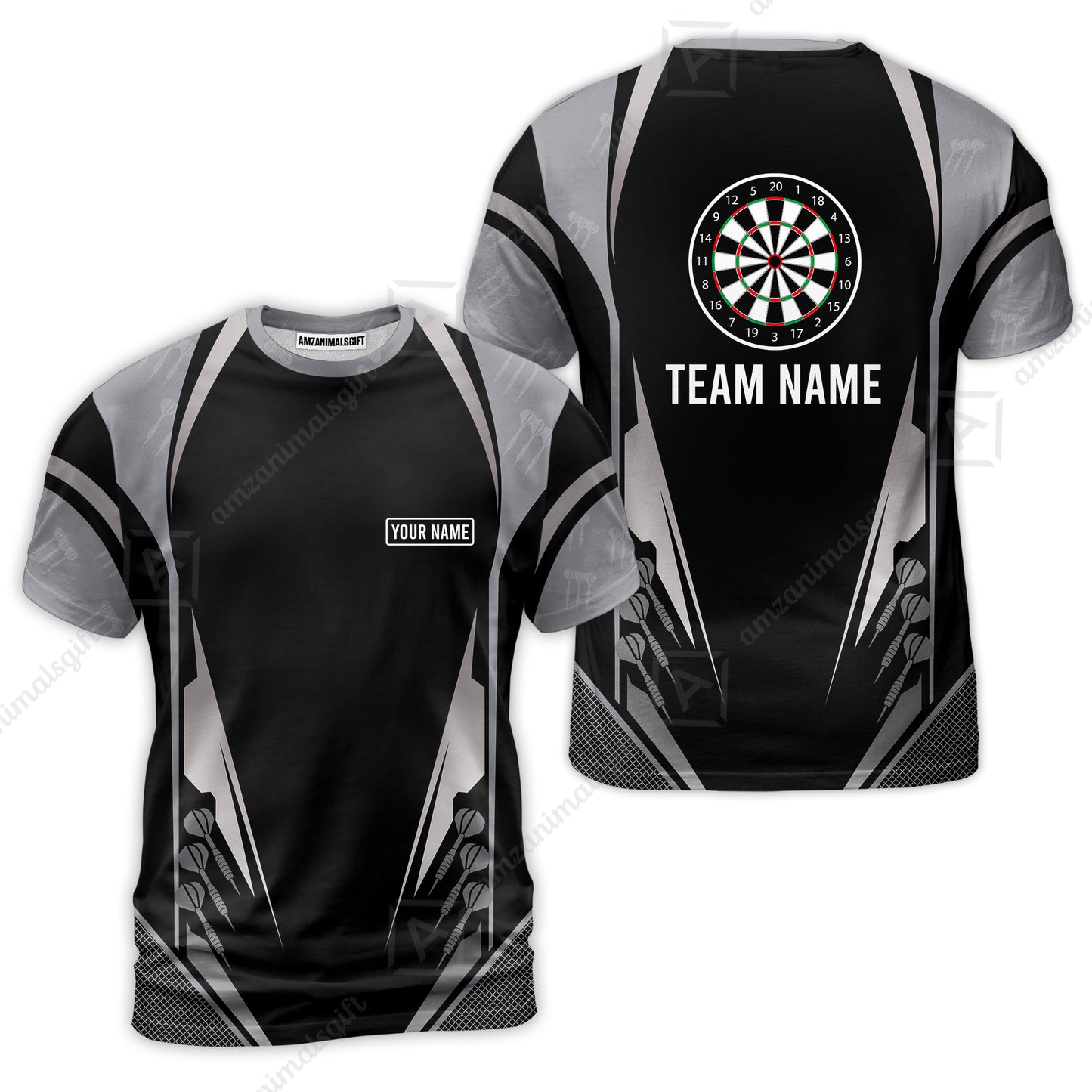 Customized Darts Team T-Shirt, Dartboard Center Multicolor Option With Personalized Name And Team Name