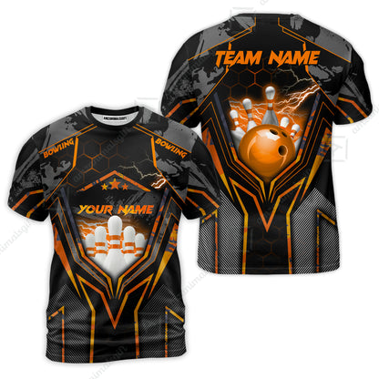 Customized Bowling Jersey, Bowling And Pins Abstract Grunge Texture X Multicolor Option Customized Name And Team Name Zipper Polo Jerseys Shirts