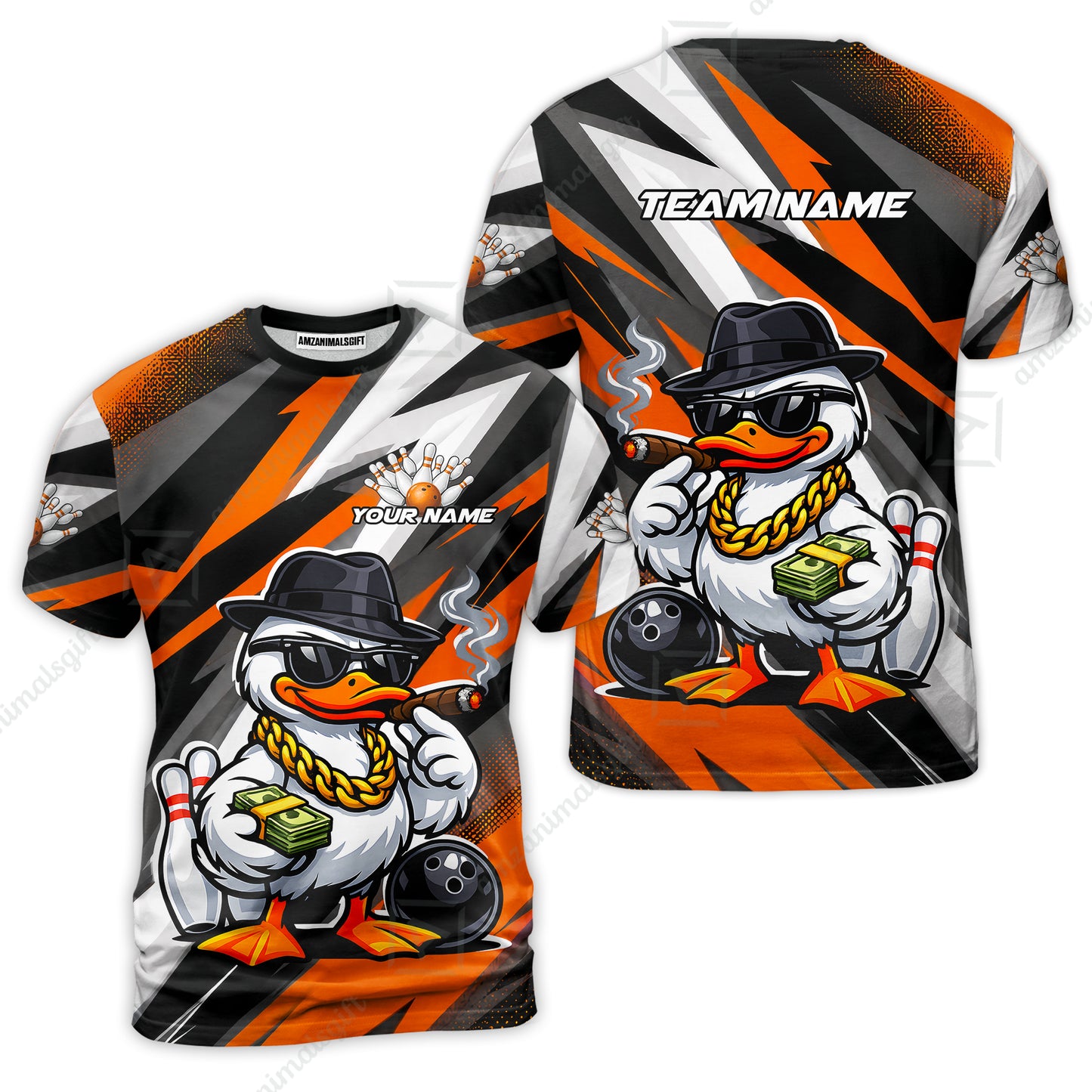 Custom Bowling Jersey Polo Shirt, Boss Hustle Duck Gangster Style, Custom Bowling Jersey Team Shirt For Players With Name and Team Name
