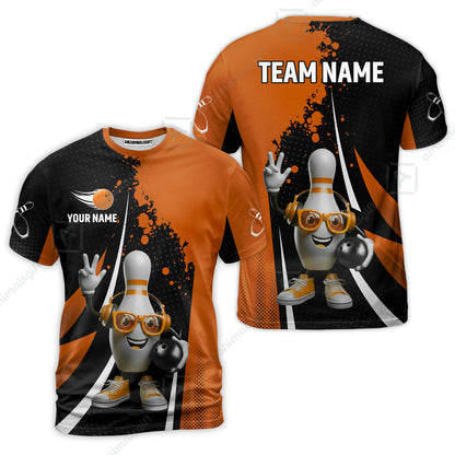 Customized Bowling Unisex Polo Shirt, Halftone Bowling Pin Wearing Headphones Sunglasses, Personalized Name And Team Name