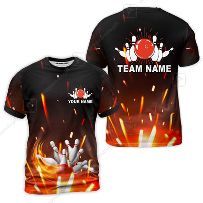 Custom Bowling Team Jerseys Polo Shirts, Bowling uniforms Flame Bowling Ball And Pins Short Sleeve Polo For Men Women Bowlers
