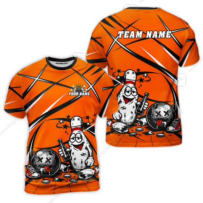 Custom Bowling Jersey Polo Shirt, Drunk Bowling Pin And Ball, Custom Bowling Jersey Team Shirt For Players With Name & Team Name