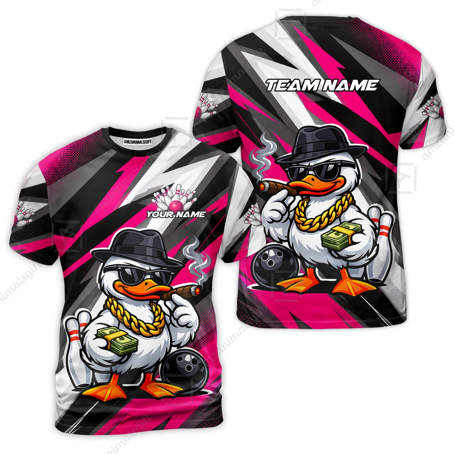 Custom Bowling Jersey Polo Shirt, Boss Hustle Duck Gangster Style, Custom Bowling Jersey Team Shirt For Players With Name and Team Name
