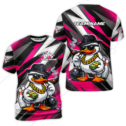 Custom Bowling Jersey Polo Shirt, Boss Hustle Duck Gangster Style, Custom Bowling Jersey Team Shirt For Players With Name and Team Name