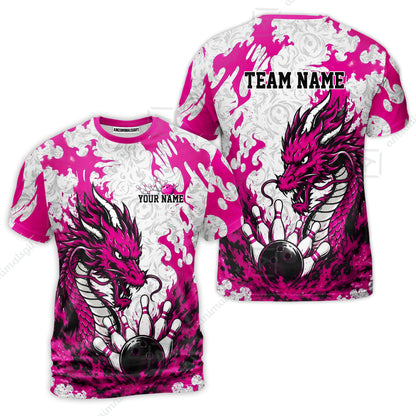 Custom Bowling Jersey Polo Shirt, Fierce Crimson Fire Dragon Strike, Custom Bowling Jersey Team Shirt For Players With Name and Team Name