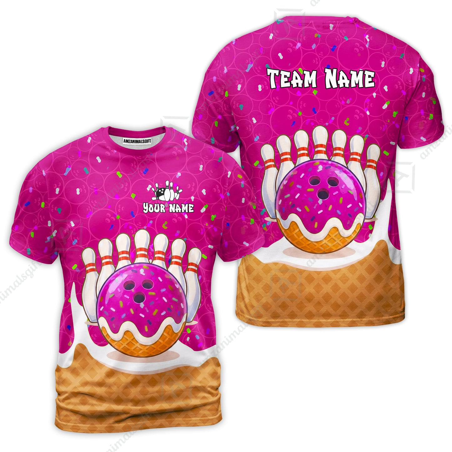 Custom Bowling Jersey Polo Shirt, Bowling Sprinkles Ice Cream Cone, Personalized Name & Team Name