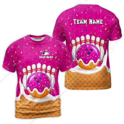 Custom Bowling Jersey Polo Shirt, Bowling Sprinkles Ice Cream Cone, Personalized Name & Team Name