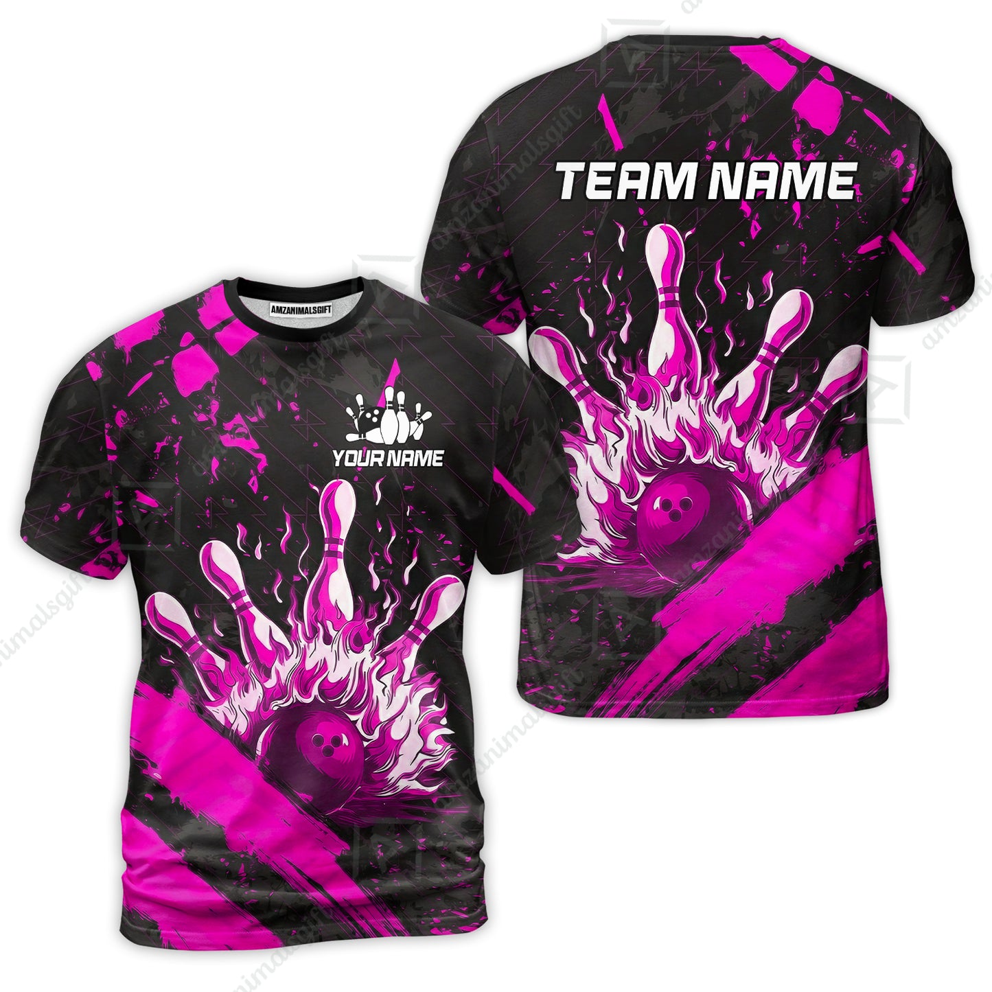 Customized Bowling Unisex Polo Shirt, Bowling And Pins Grunge Flame, Bowling Uniform - Personalized Name And Team Name