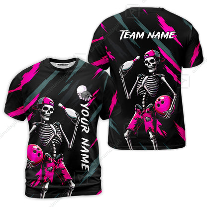 Customized Bowling Shirt, Bad Boy Skeleton Bowler, Personalized Polo Shirt For Players With Name & Team Name