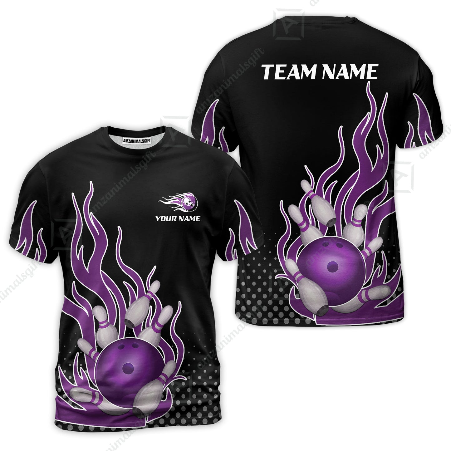 Customized Bowling Team Purple Flame T-Shirts, Bowling uniforms Bowling Flame Quarter-Zip Polo Shirts