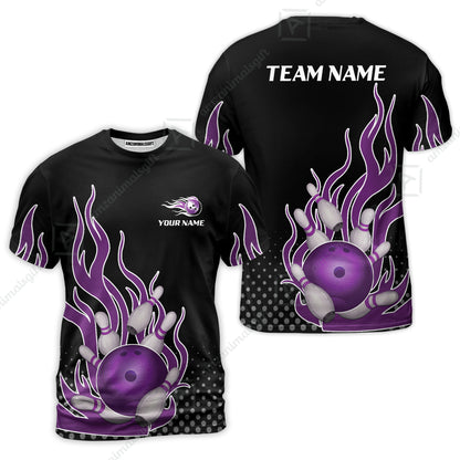 Customized Bowling Team Purple Flame T-Shirts, Bowling uniforms Bowling Flame Quarter-Zip Polo Shirts