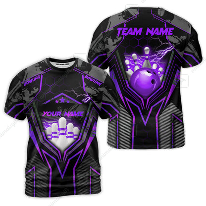 Customized Bowling Jersey, Bowling And Pins Abstract Grunge Texture X Multicolor Option Customized Name And Team Name Zipper Polo Jerseys Shirts