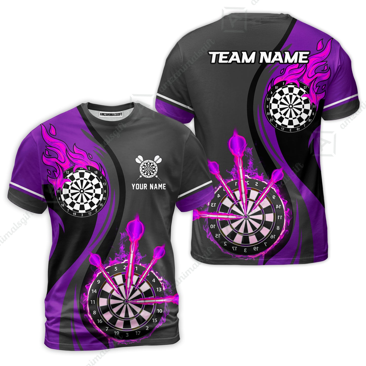 Custom Tailored Fire Flames Darts Team Jersey Polo Quarter-Zip Shirts, Customized Name Team Name Darts Team Jerseys Uniform