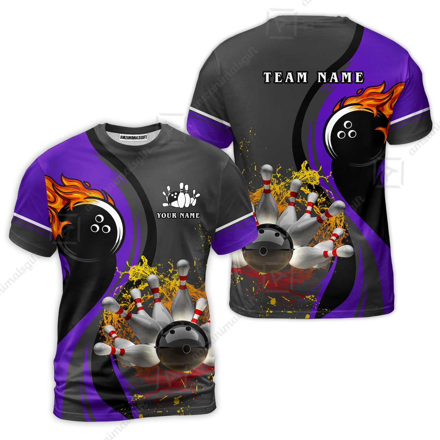 Customized Bowling Unisex Polo Shirt, Bowling And Pins Water Flow Multicolor Option Customized Name And Team Name For Bowling Team Polo Jerseys Shirts