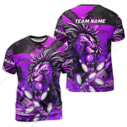 Custom Bowling Team Jerseys Shirts, Bowling uniforms Ball & Pins Lion Pattern Personalized Name And Team Name