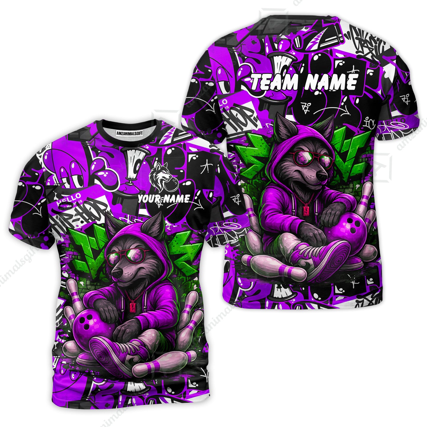 Custom Bowling Jersey Polo Shirt, Badass Wolf Mascot Bowling, Custom Bowling Jersey Team Shirt For Players With Name & Team Name