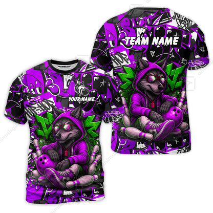Custom Bowling Jersey Polo Shirt, Badass Wolf Mascot Bowling, Custom Bowling Jersey Team Shirt For Players With Name & Team Name