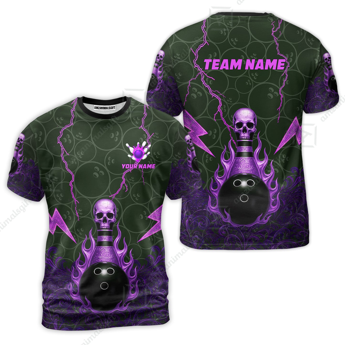 Custom Bowling Team Unisex Polo Shirt, Thunder Skull Strike Personalized Team Shirt, Custom Name and Team Name for Bowlers