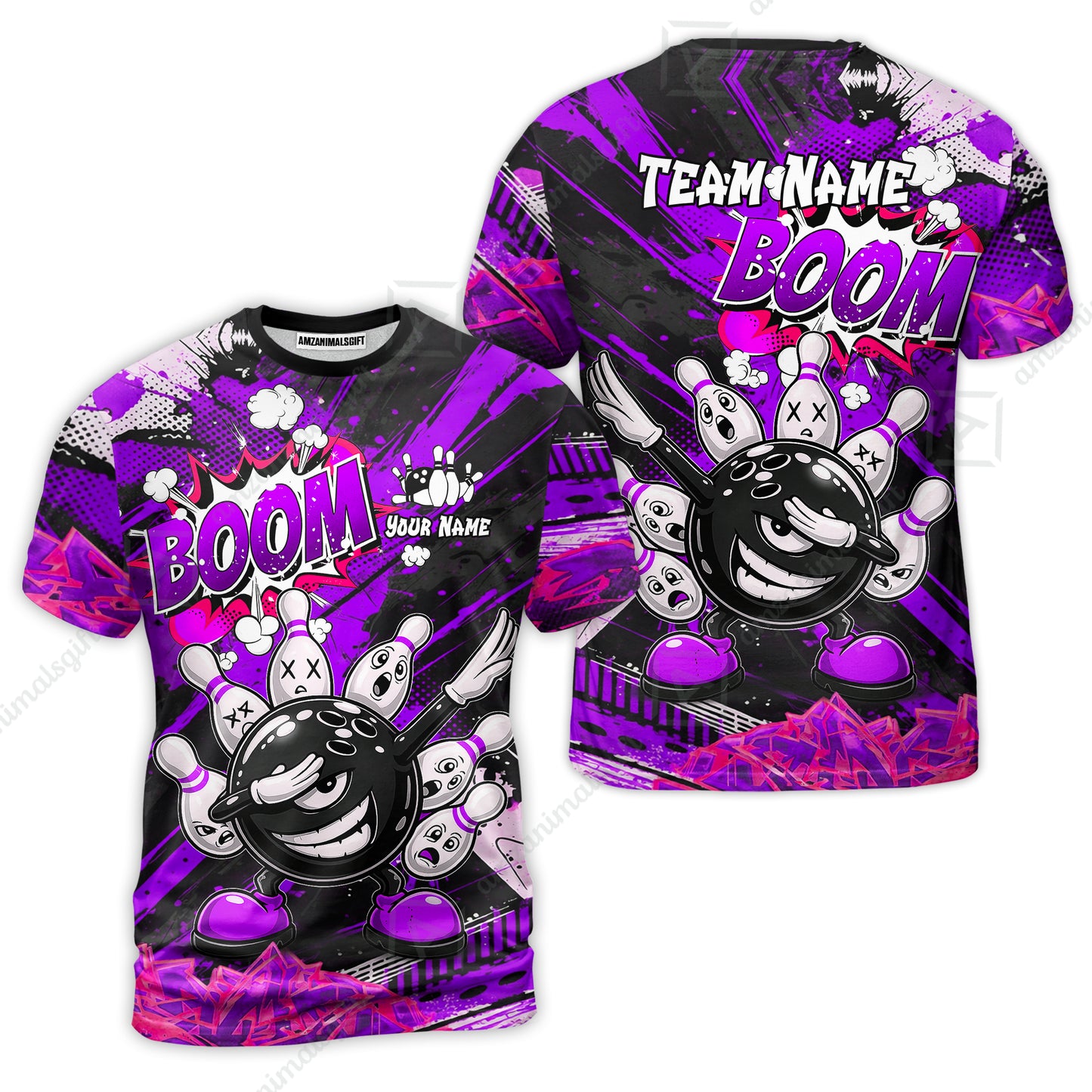 Customized Bowling Unisex Polo Shirt, Boom Bowling Angry Ball Screaming Pins, Personalized Name And Team Name For Bowlers