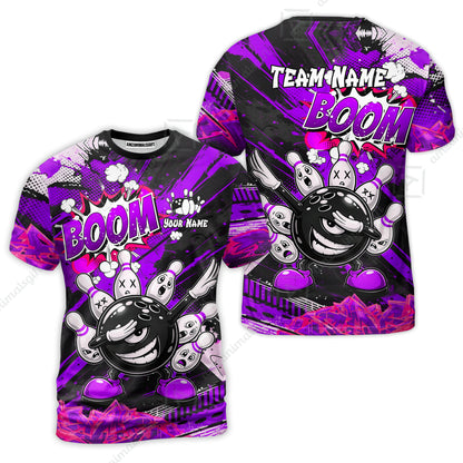 Customized Bowling Unisex Polo Shirt, Boom Bowling Angry Ball Screaming Pins, Personalized Name And Team Name For Bowlers