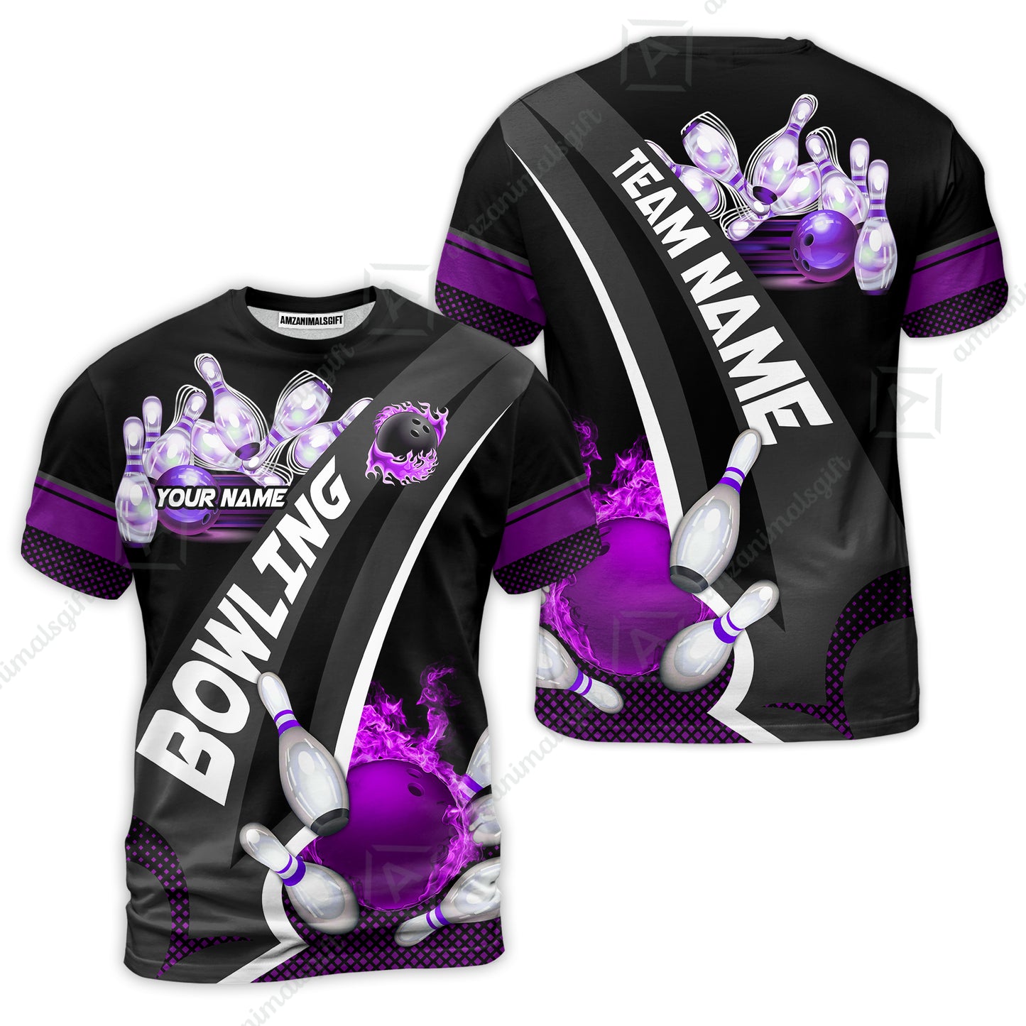 Customized Bowling Polo, Bowling And Pins Plame Premium Multicolor Option Personalized Name And Team Zipper Polo Jerseys Shirts