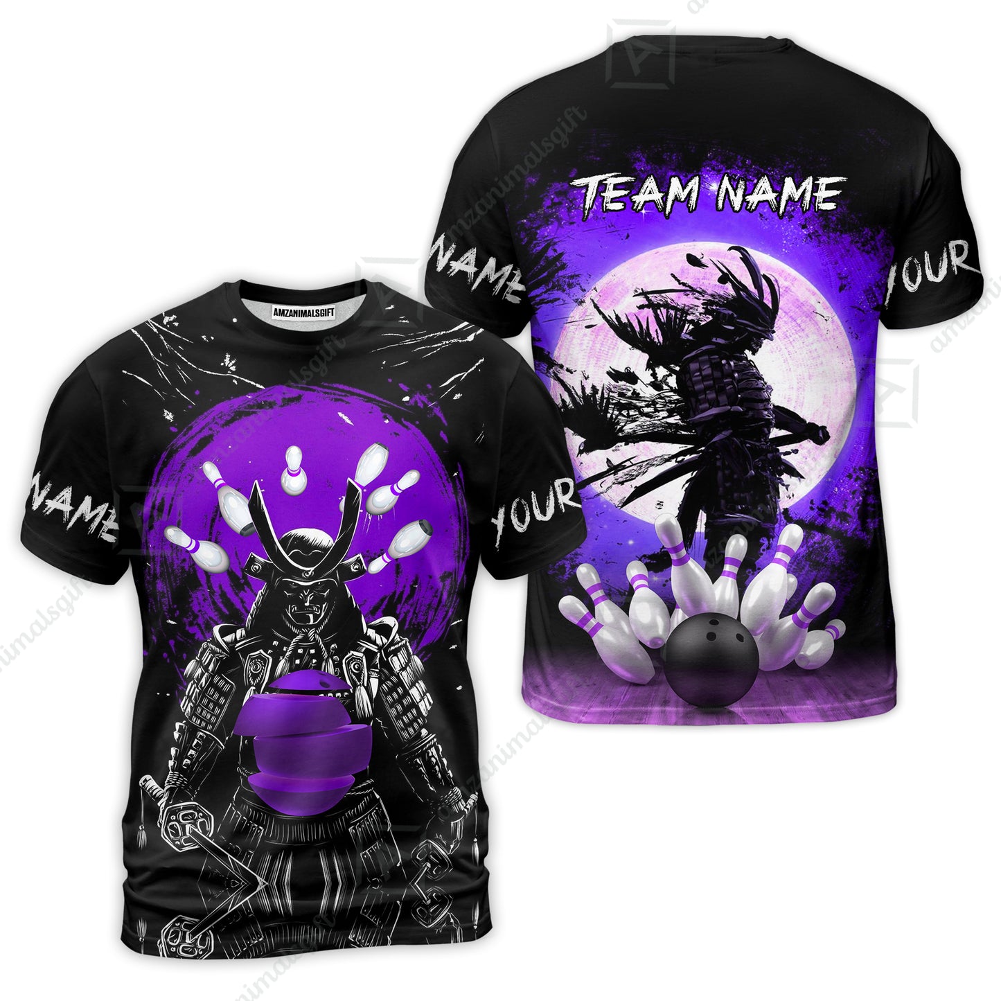 Custom Bowling Team Jerseys Polo Shirts, Bowling uniforms Ball And Pins Samurai Multicolor Options Personalized Name And Team Name