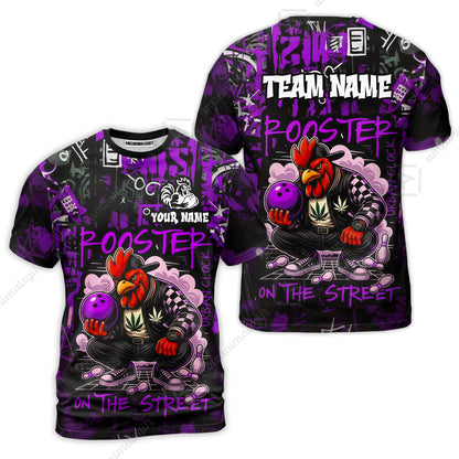 Customized Bowling Unisex Polo Shirt, Urban Streetwear Chicken Bowling Rooster On The Street, Personalized Name Team Name