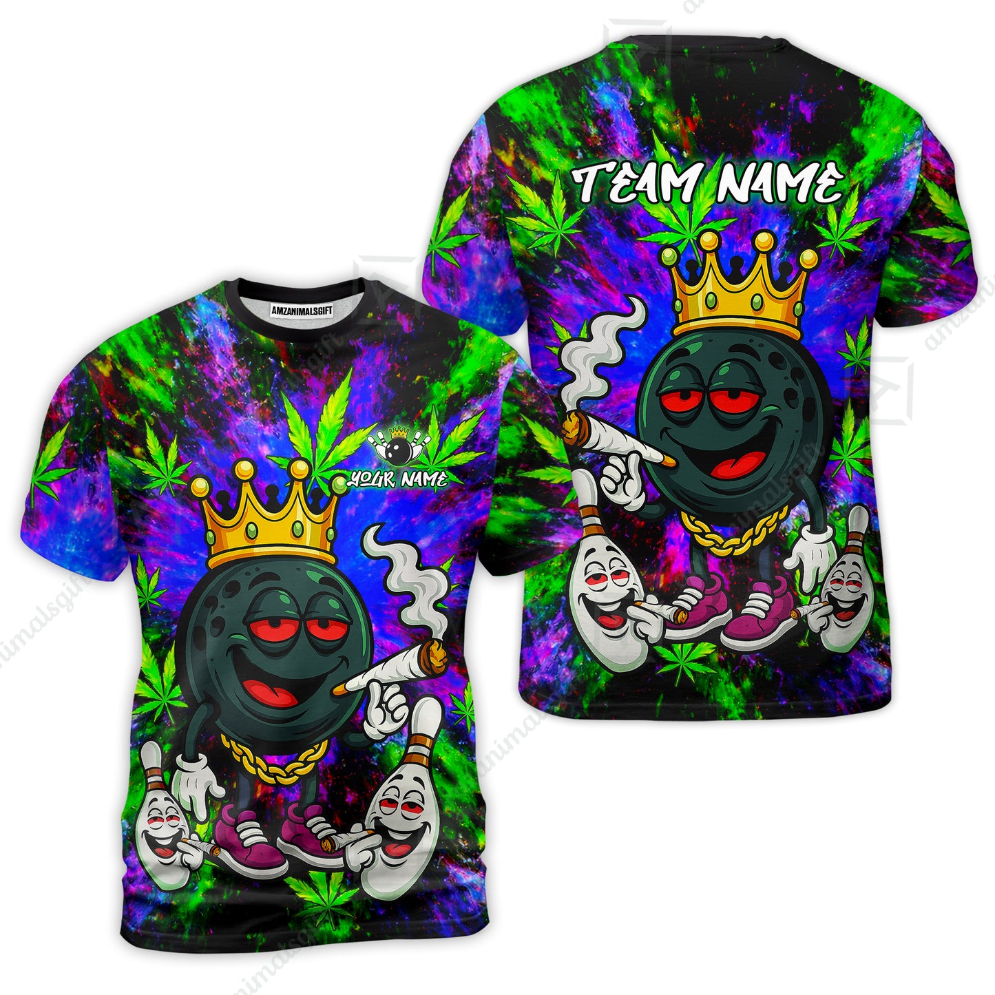 Custom Bowling Team Flat Neck Zip Jersey Shirt, King Smoke Tie-Dye Personalized Team Shirt, Custom Name and Team Name for Bowlers