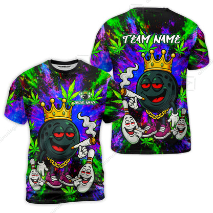Custom Bowling Team Flat Neck Zip Jersey Shirt, King Smoke Tie-Dye Personalized Team Shirt, Custom Name and Team Name for Bowlers
