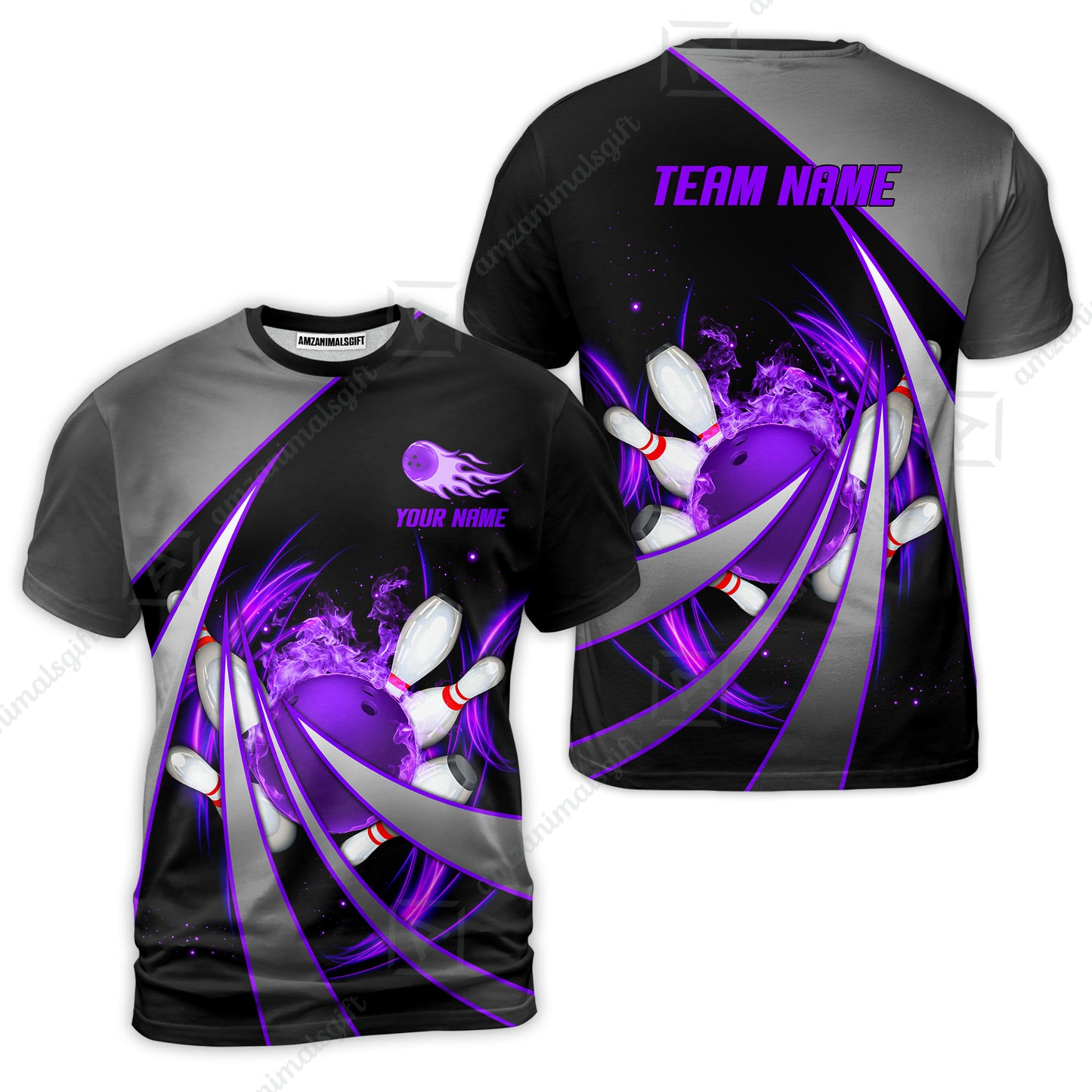 Customized Bowling Unisex Polo, Flame Bowling And Pins Tornado Pattern Multicolor Option Customized Name Zipper Polo Jerseys Shirts